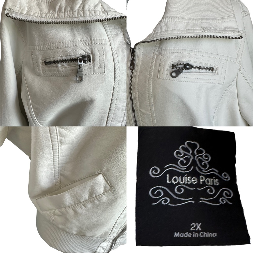 Louis Paris White Faux Leather Zip Up Bomber Jacket Size 2X - Picture 11 of 17